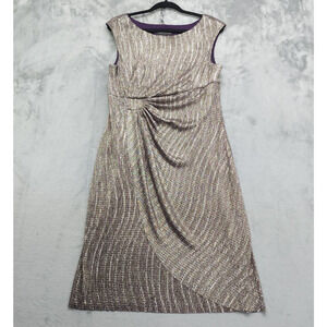 Connected Apparel Dress Size‎ 14 Sliver Metallic Shimmer Cap Sleeve Twist Front